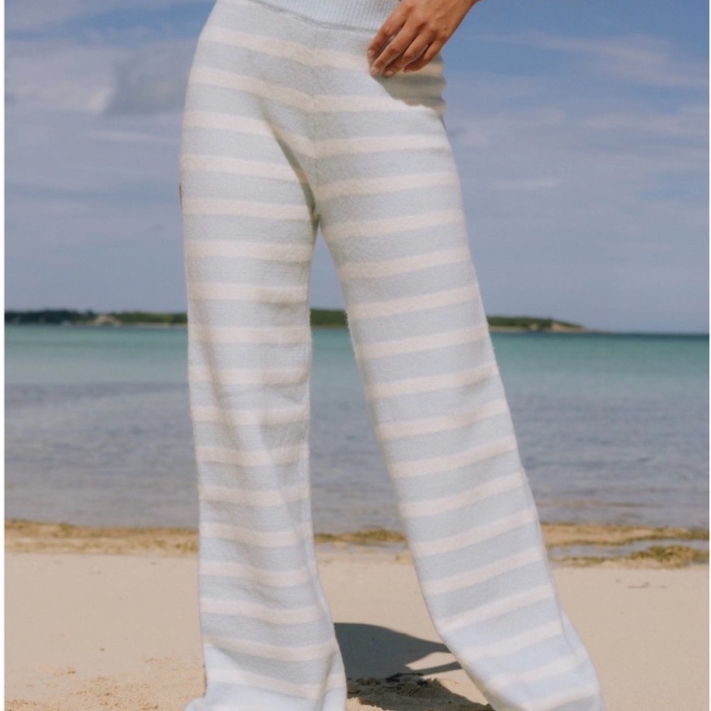 Daily Drills Light Blue and White Striped Wide-Leg Pants